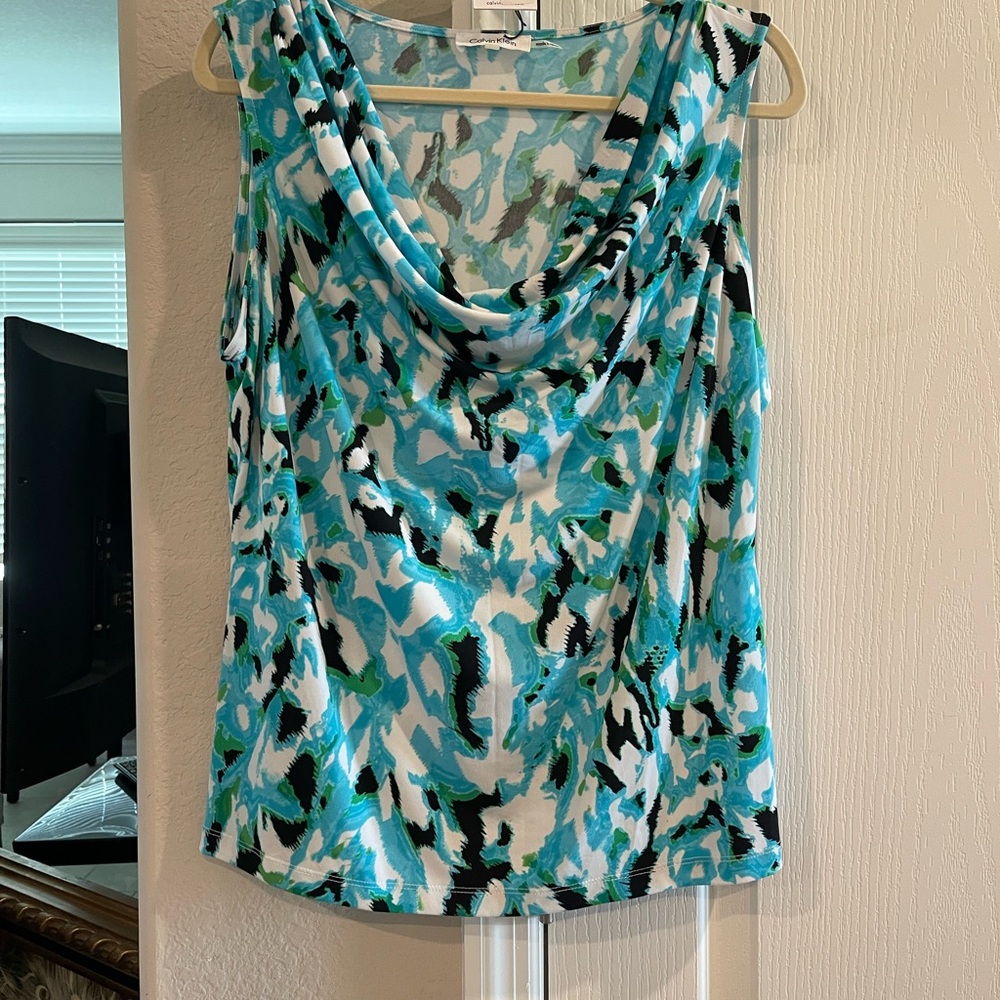 Calvin Klein Green Black Draped Sleeveless Tank Top